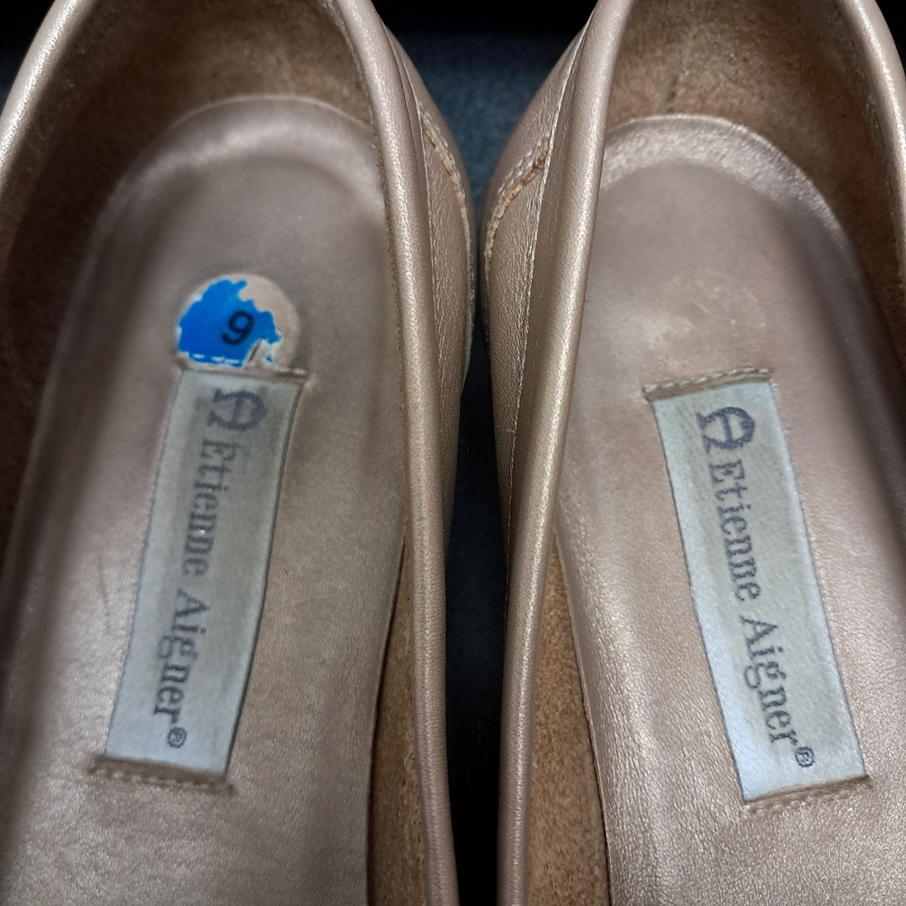 ETIENNE AIGNER Bronze Shimmer Penny Loafers Sz 9 Business Casual Preppy Classic - Picture 11 of 13
